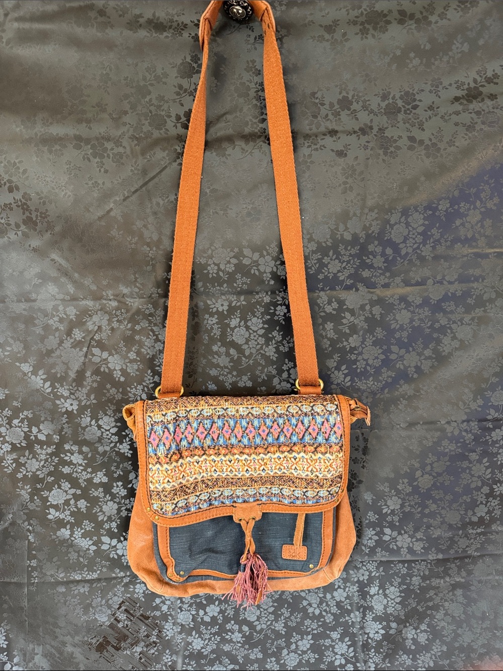 The Sak Rust Embroidered Boho Satchel